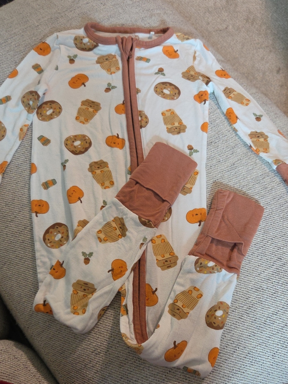Pumpkin & Donut Convertible Pajamas with Rust Trim